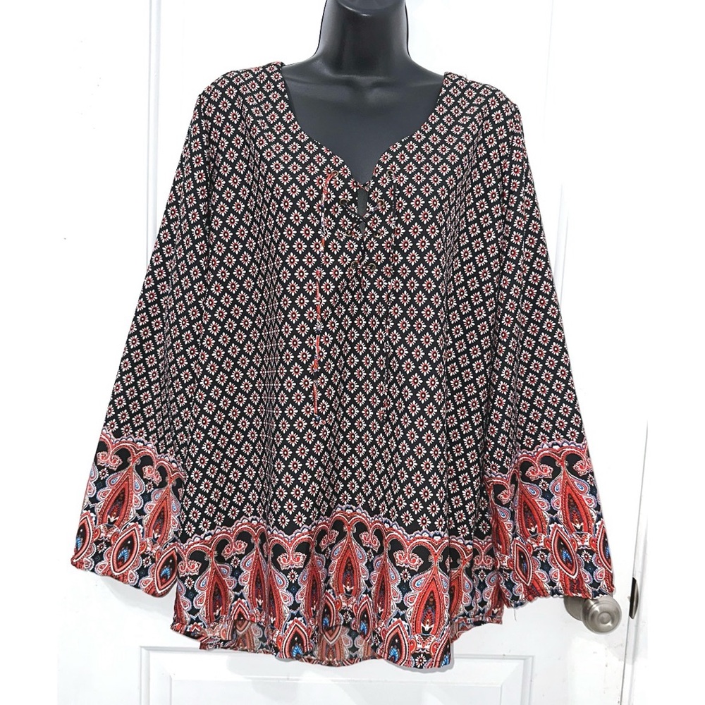 Time To Bloom Women's Plus Size Peasant Blouse Floral Paisley Top